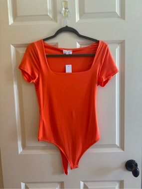 Women's Square Neck Short Sleeve Bodysuit - Orange